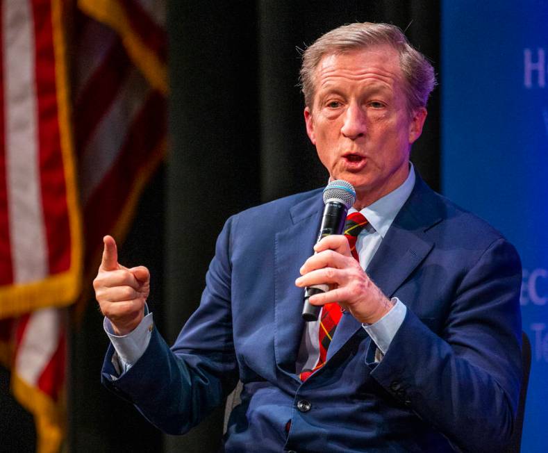 Businessman Tom Steyer speaks to the audience during the League of United Latin American Citize ...