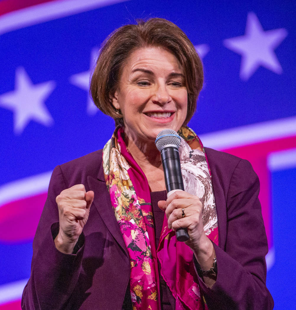 Sen. Amy Klobuchar, D-Minn., answers questions from the audience during the League of United La ...