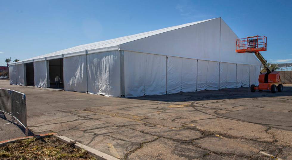 A tent erected in the parking lot at the Adelson Clinic for Drug Abuse Treatment & Research wil ...