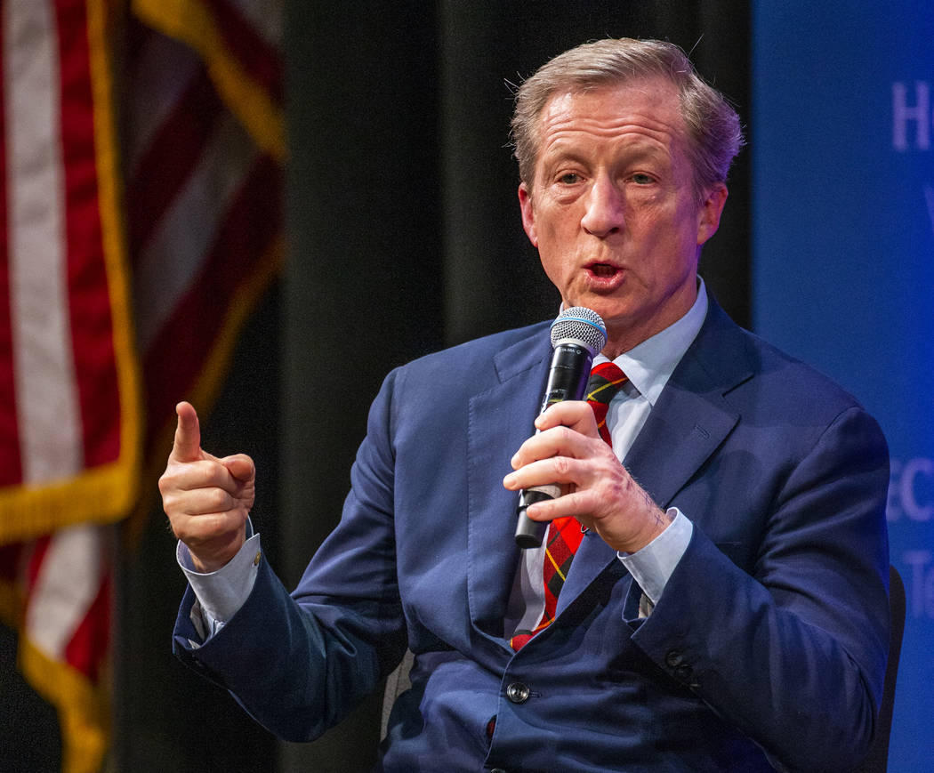 Businessman Tom Steyer speaks to the audience during the League of United Latin American Citize ...