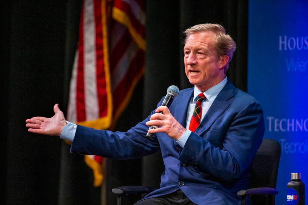 Businessman Tom Steyer speaks to the audience during the League of United Latin American Citize ...