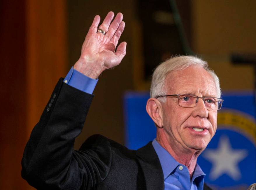 Capt. Chesley "Sully" Sullenberger, left, speaks on behalf of former Vice President J ...