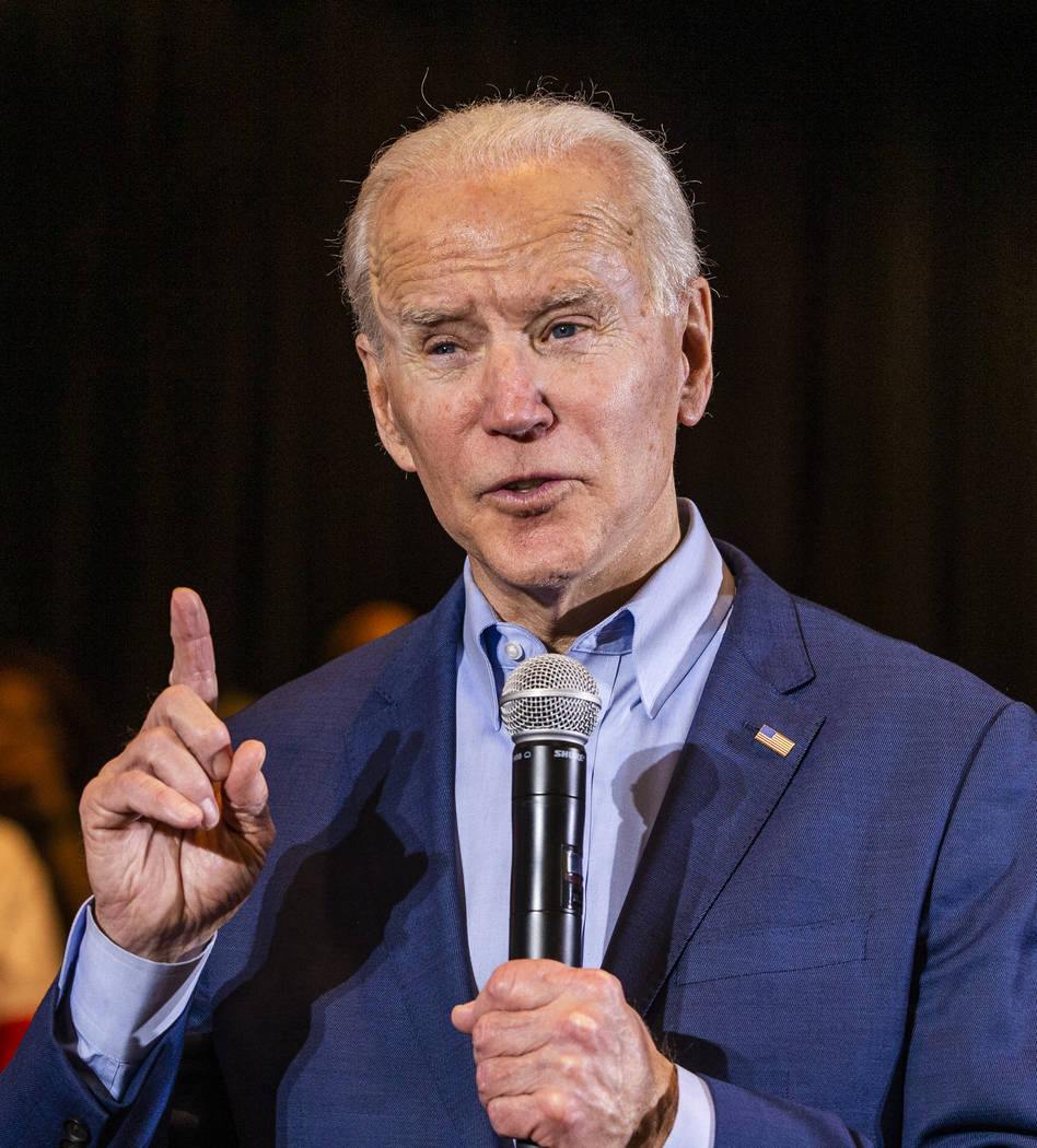 Former Vice President Joe Biden speaks during an early vote event at Sun City Macdonald Ranch o ...