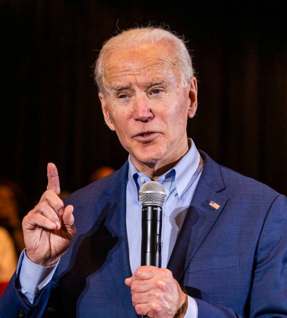 Former Vice President Joe Biden speaks during an early vote event at Sun City Macdonald Ranch o ...