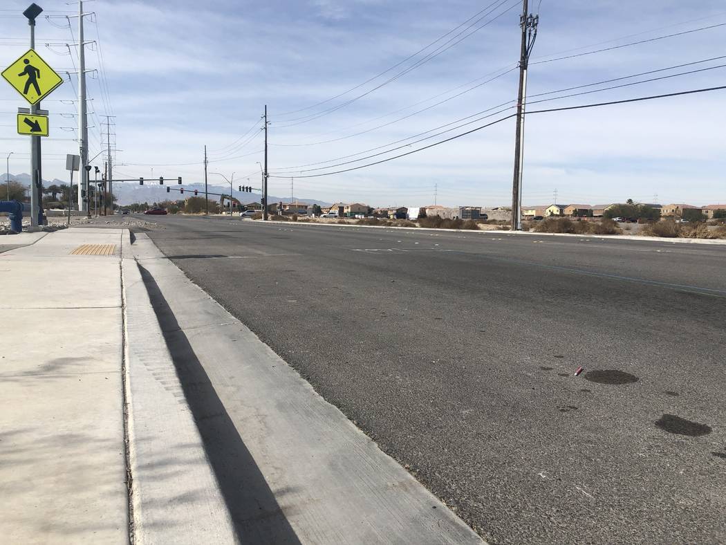 The crosswalk where two children were hit by a truck on Friday, Feb. 14, 2020. (Katelyn Newberg ...