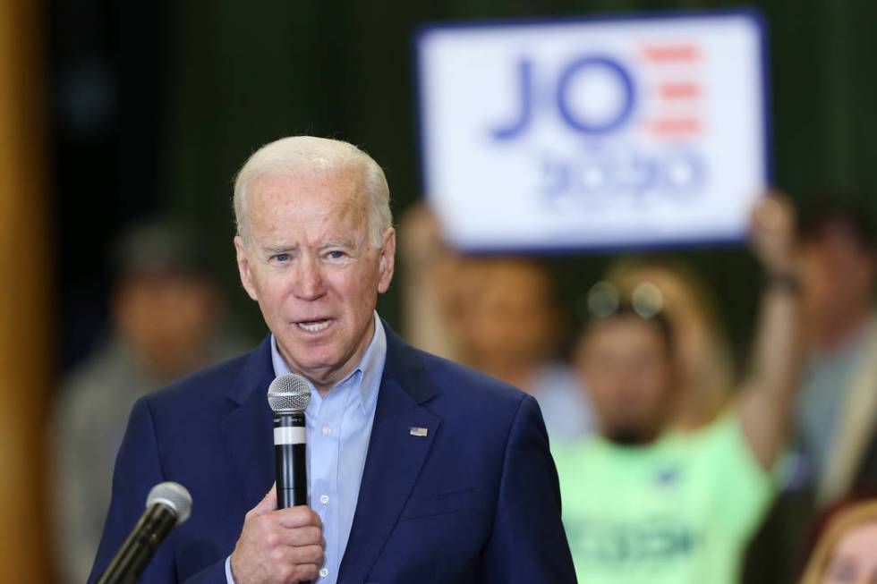 Democratic Presidential Candidate Joe Biden speaks to campaign organizers and volunteers during ...