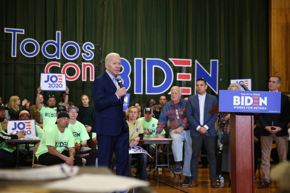 Democratic Presidential Candidate Joe Biden speaks to campaign organizers and volunteers during ...