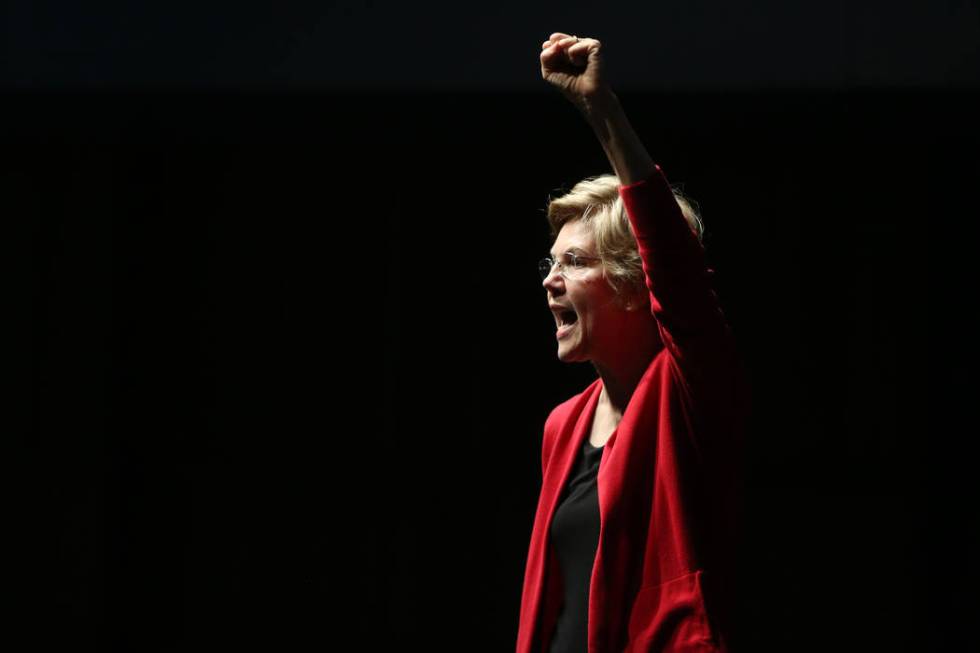 Democratic Presidential Candidate Elizabeth Warren speaks during a campaign rally at Centennial ...