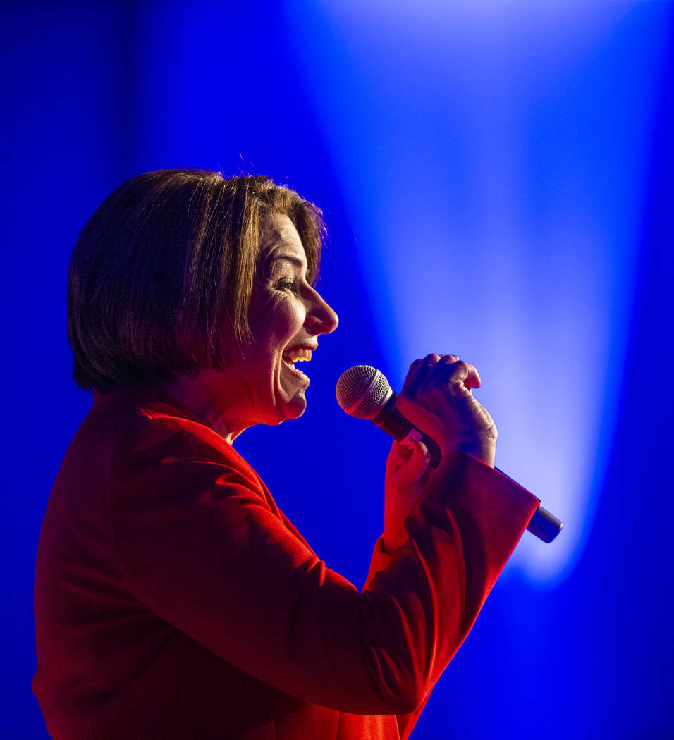 Sen. Amy Klobuchar, D-Minn.,talks about her humble upbringings during the Clark County Democrat ...