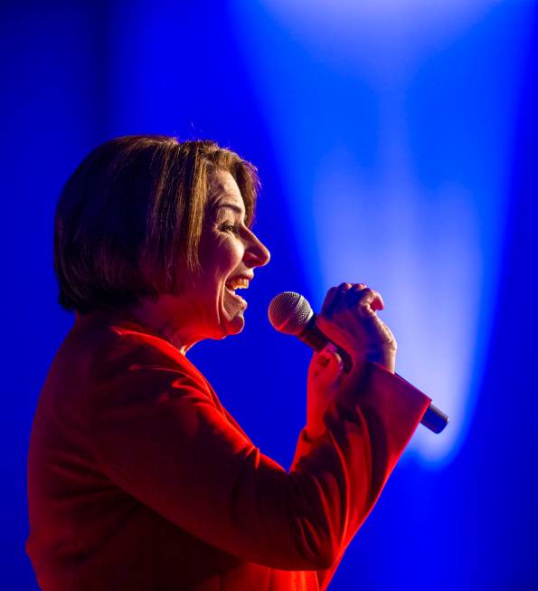 Sen. Amy Klobuchar, D-Minn.,talks about her humble upbringings during the Clark County Democrat ...