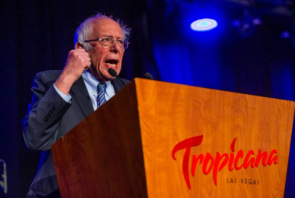 Sen. Bernie Sanders, I-Vt., hammers a point home during the Clark County Democrats Kick Off to ...