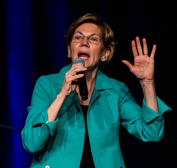 Sen. Elizabeth Warren, D-Mass., talks about a time for change during the Clark County Democrats ...