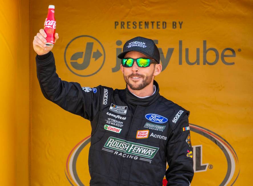 Ross Chastain (6) is introduced to the fans before the start of the Pennzoil 400 presented by J ...