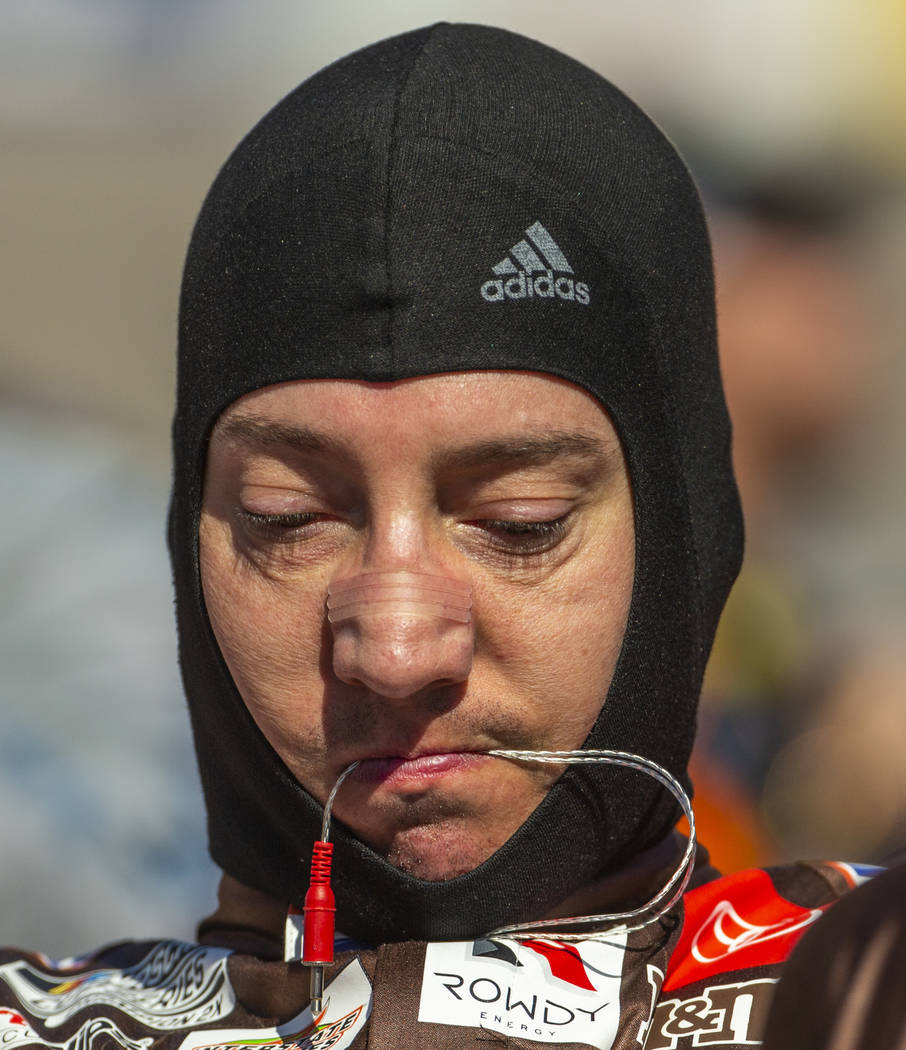 Kyle Busch (4) prepares to enter his car before the start of the Pennzoil 400 presented by Jiff ...