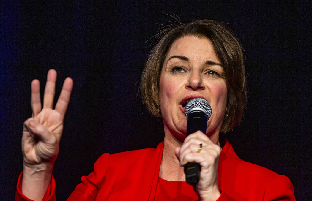 Sen. Amy Klobuchar, D-Minn.,talks about her past election wins during the Clark County Democrat ...