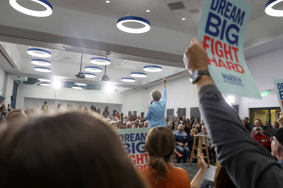 Sen. Elizabeth Warren speaks ahead of a town hall at College of Southern Nevada Henderson campu ...