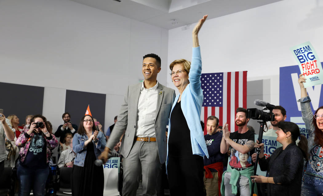 Pulse nightclub survivor and gun violence prevention activist Brandon Wolf introduces Sen. Eliz ...