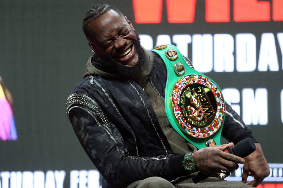 Heavyweight boxer Deontay Wilder during a press conference at the MGM Grand Garden Arena in Las ...