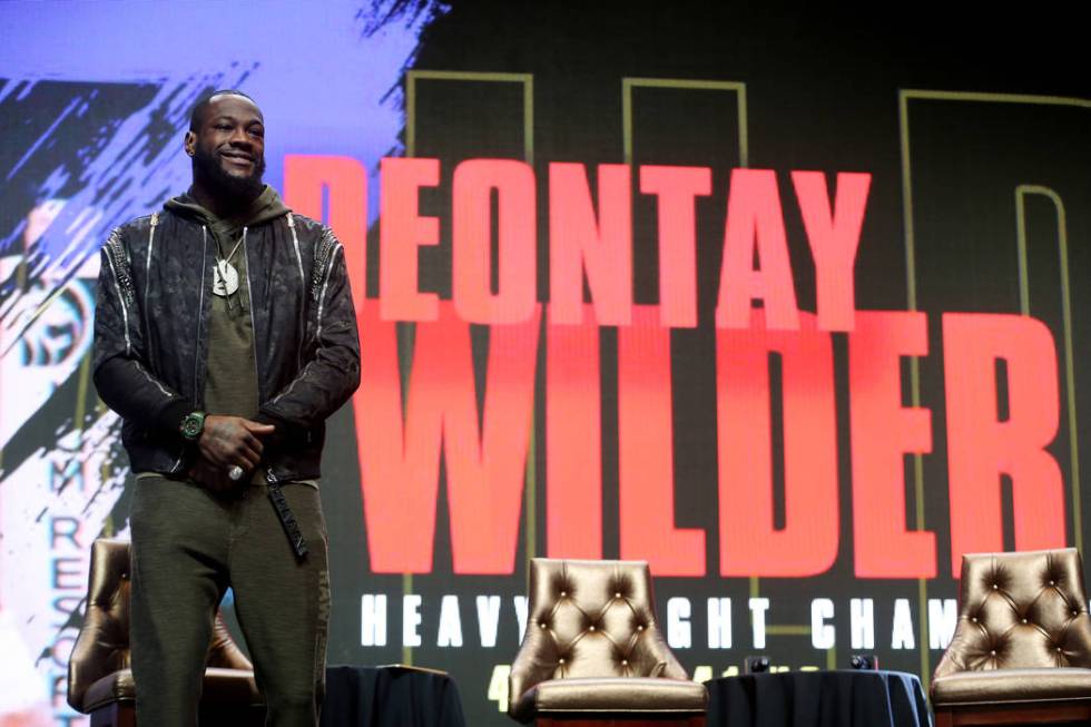 Heavyweight boxer Deontay Wilder during a press conference at the MGM Grand Garden Arena in Las ...