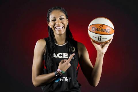 Aces center A'ja Wilson during media day on Monday, May 13, 2019, at Mandalay Bay Events Center ...