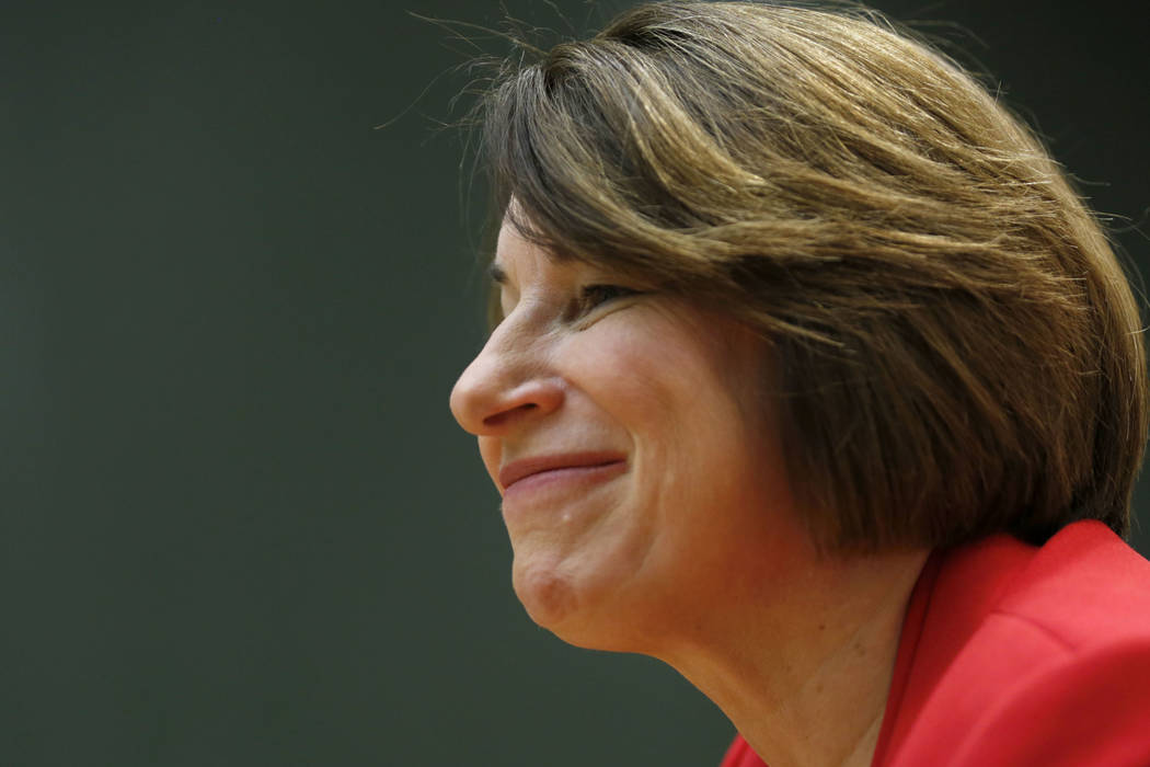 Democratic presidential candidate Sen. Amy Klobuchar, D-Minn., speaks during an editorial board ...