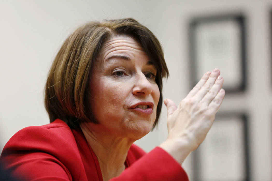 Democratic presidential candidate Sen. Amy Klobuchar, D-Minn., speaks during an editorial board ...