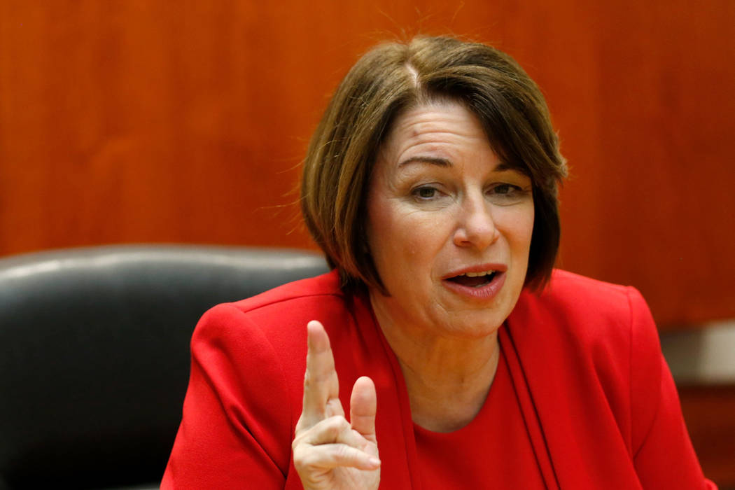 Democratic presidential candidate Sen. Amy Klobuchar, D-Minn., speaks during an editorial board ...