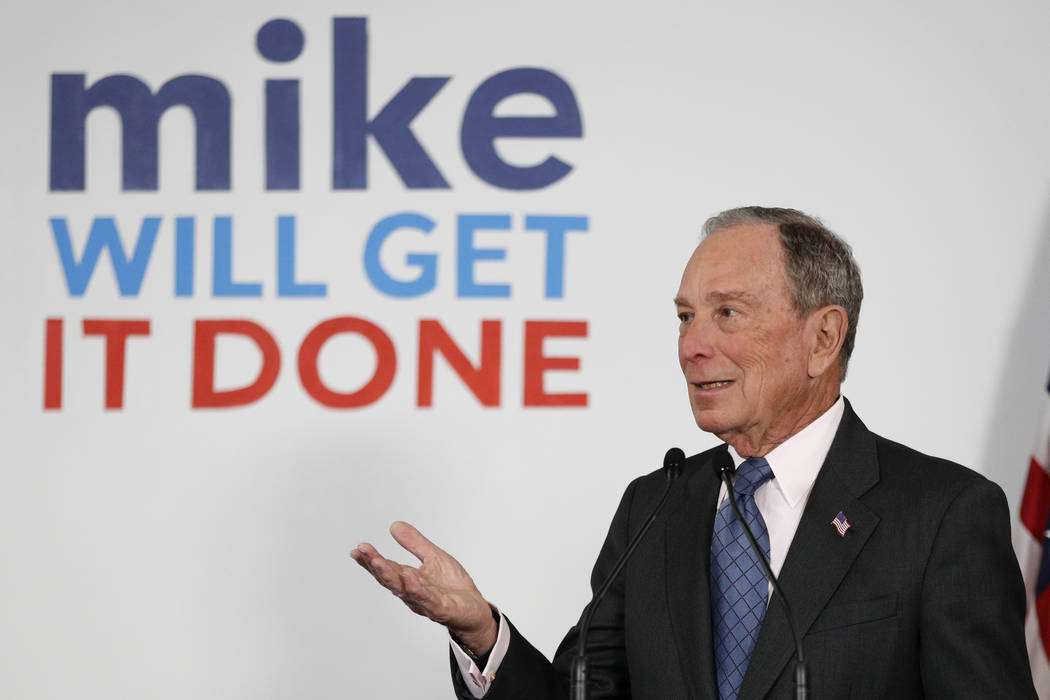 Democratic presidential candidate and former New York City Mayor Michael Bloomberg speaks to su ...