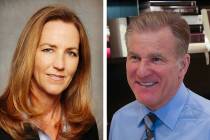 Winifred “Wendy” Webb, left, a board director for Wynn Resorts Ltd., Rob Goldstein, right, ...