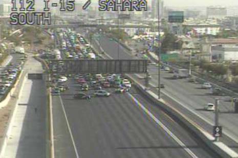 Traffic is shut down on Interstate 15 near Sahara Avenue, Wednesday, Feb. 19, 2020. (RTC Cameras)