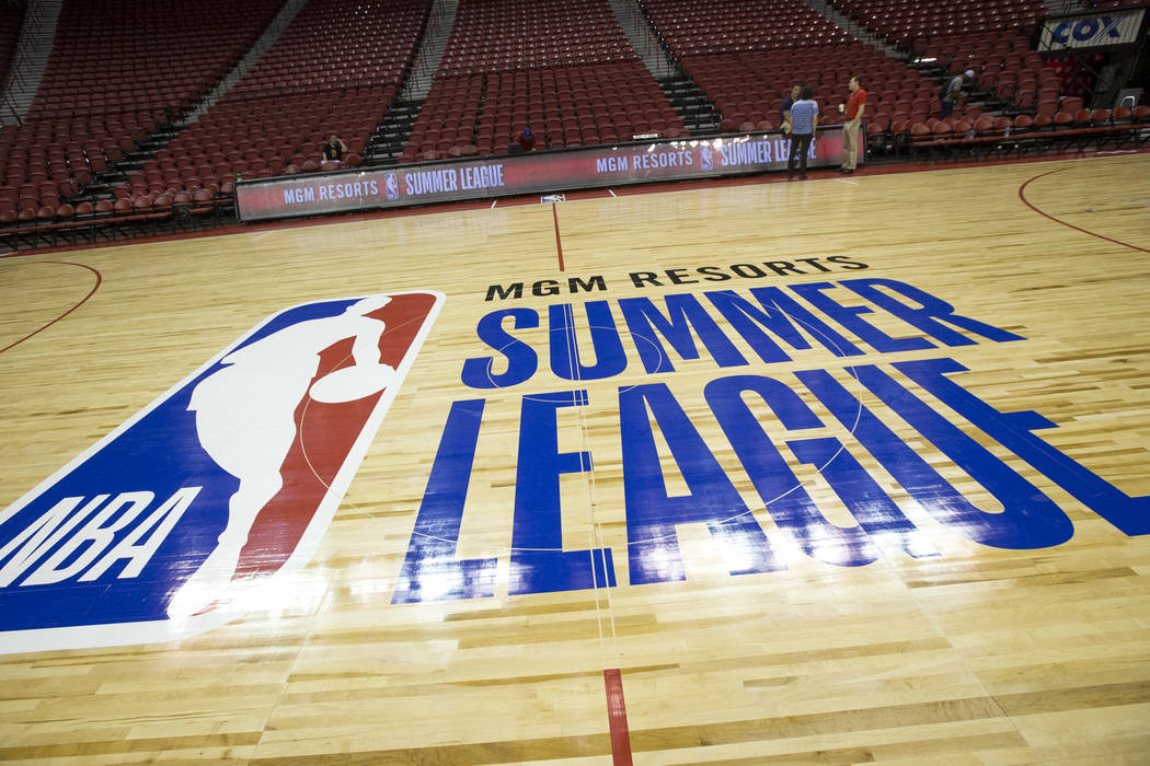 The court for the 2018 NBA Summer League basketball tournament at the Thomas & Mack Center ...