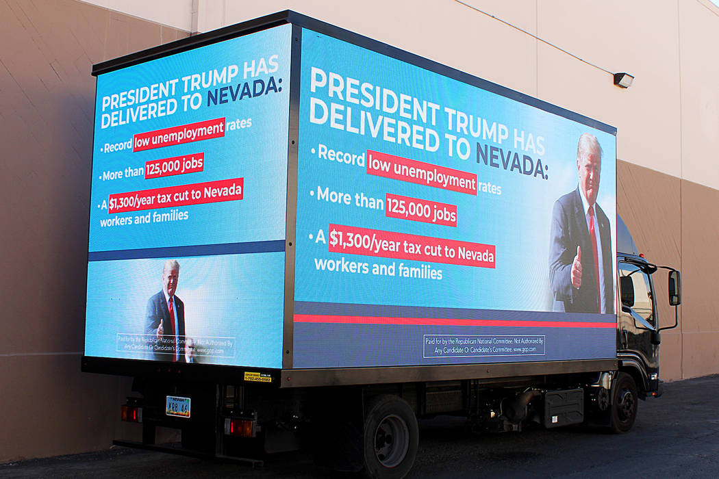 A mobile billboard paid for by the Republican National Committee will drive down the Strip Wedn ...