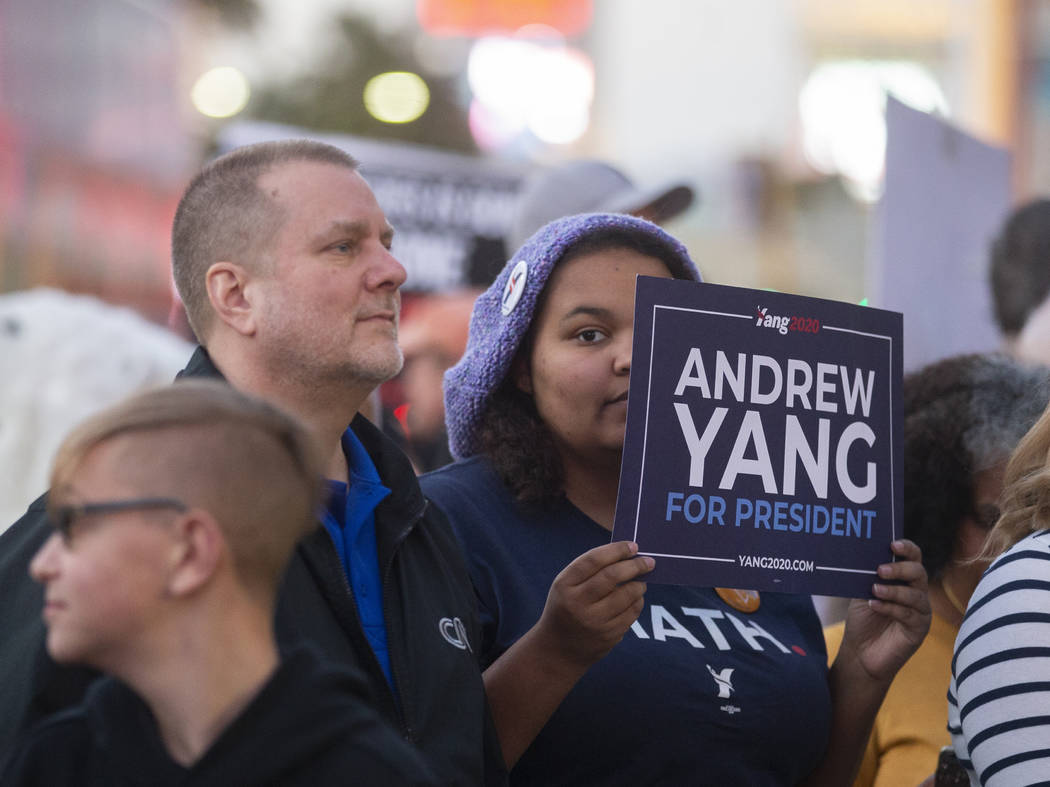 Jessica Howard, from Ogden, Utah, holds a sign supporting former Democratic presidential candid ...