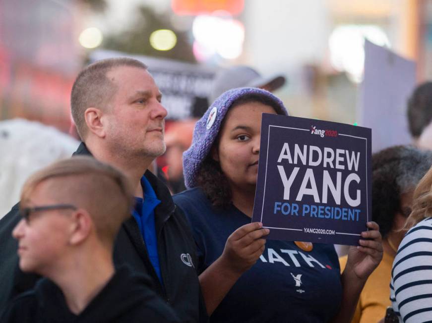 Jessica Howard, from Ogden, Utah, holds a sign supporting former Democratic presidential candid ...