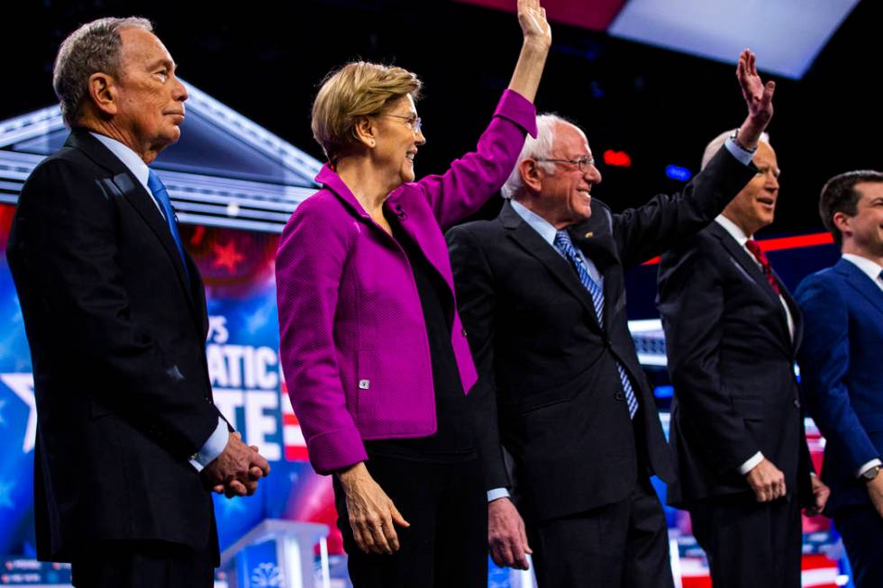 Democratic presidential candidates, from left, former New York City Mayor Michael Bloomberg, Se ...