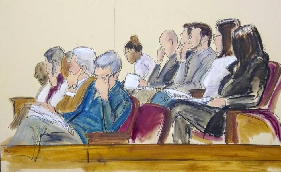 In this courtroom sketch, the jury in Harvey Weinstein's rape trial listens to a read back of M ...