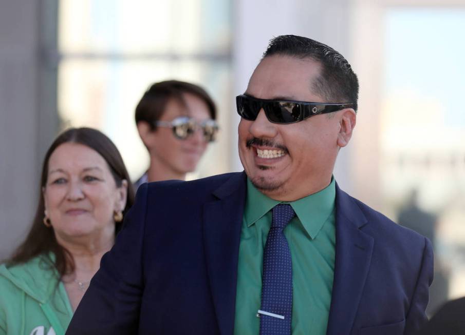 Defendant Albert Lopez exits the Lloyd George U.S. Courthouse in Las Vegas on Monday, Feb. 24, ...