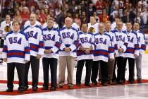 Members of the gold medal 1980 "Miracle on Ice" U.S. Olympic hockey team are honored ...