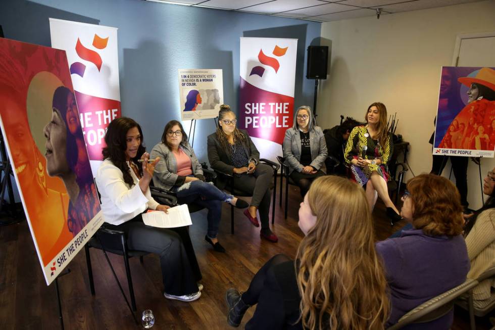 Aimee Allison, founder and president of She the People, from left, Raquel Cruz-Juarez, board ch ...