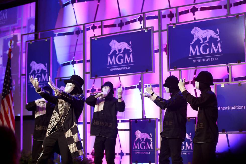 The Jabbawockeez perform during media day for the new MGM Springfield $960 million casino in Ma ...