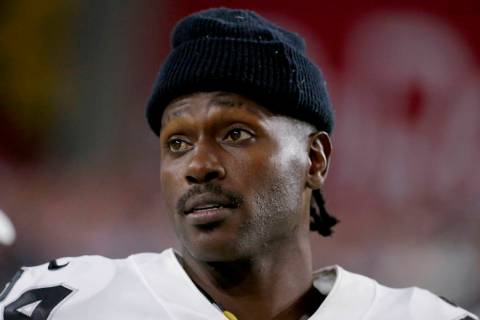 FILE - In this Aug. 15, 2019, file photo, Oakland Raiders wide receiver Antonio Brown watches f ...