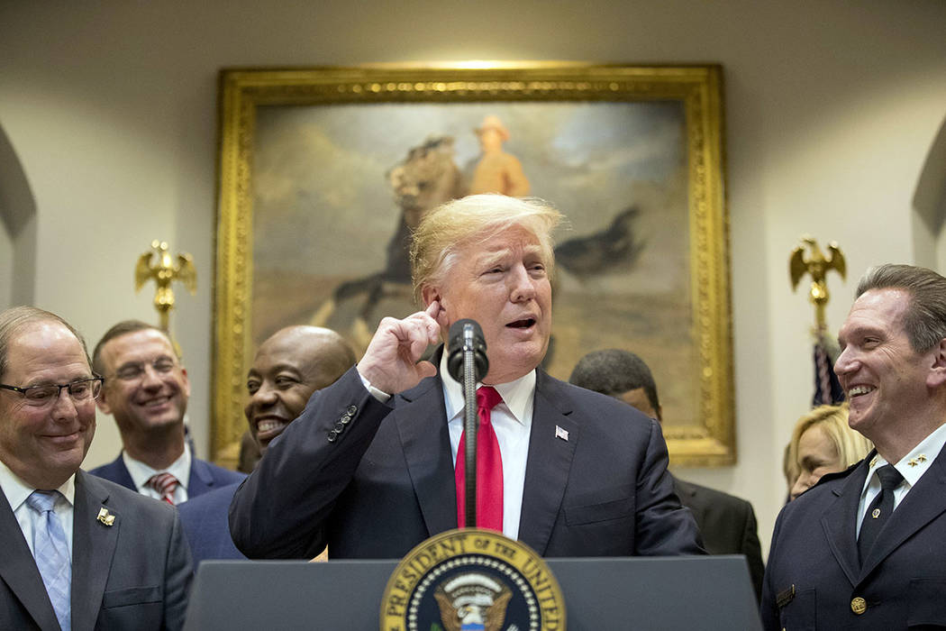 President Donald Trump speaks in the Roosevelt Room of the White House in Washington, Wednesday ...