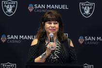 Lynn Valbuena, the San Manuel Band of Mission Indians chairwoman, speaks during a press confere ...