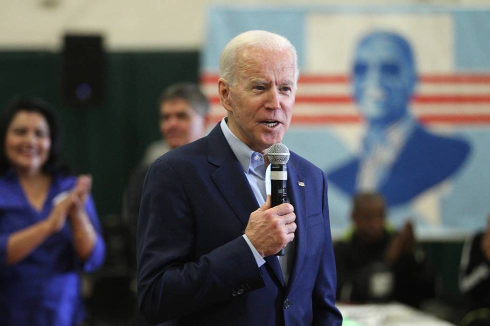 Democratic Presidential Candidate Joe Biden speaks to campaign organizers and volunteers during ...