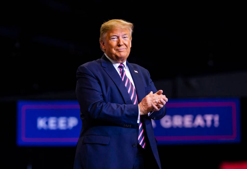 President Donald Trump speaks during a rally at the Las Vegas Convention Center in Las Vegas on ...