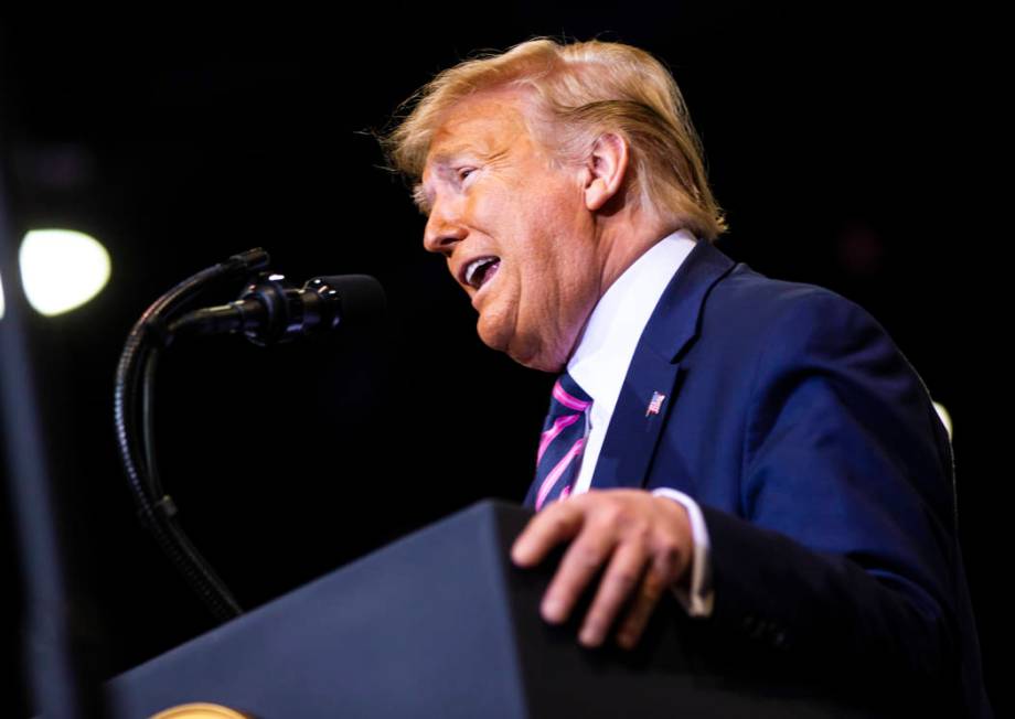 President Donald Trump speaks during a rally at the Las Vegas Convention Center in Las Vegas on ...