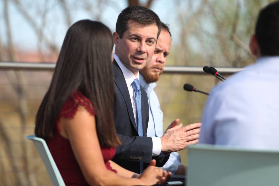 Democratic presidential candidate former South Bend, Ind., Mayor Pete Buttigieg participates du ...