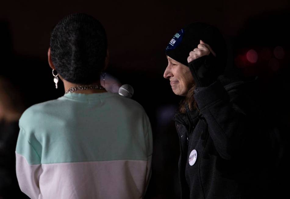 A Warren supporter gets emotional while asking the senator a question at the "Get Out the ...