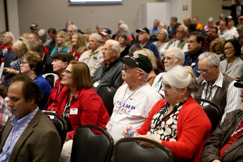 Nevada Republican Central Committee members, guests and candidates, including Ron Dayton, cente ...