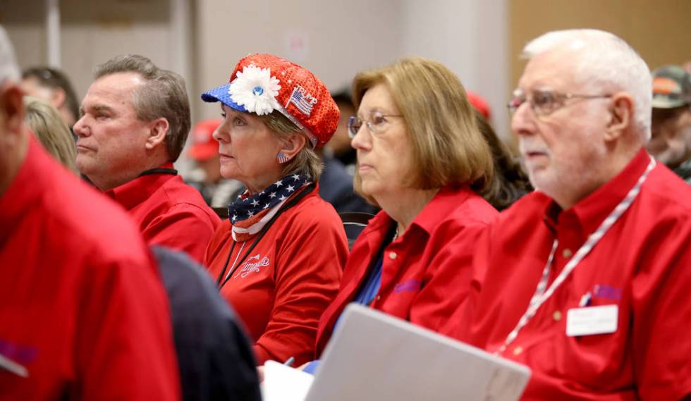 Nevada Republican Central Committee members, guests and candidates, including from left, John C ...